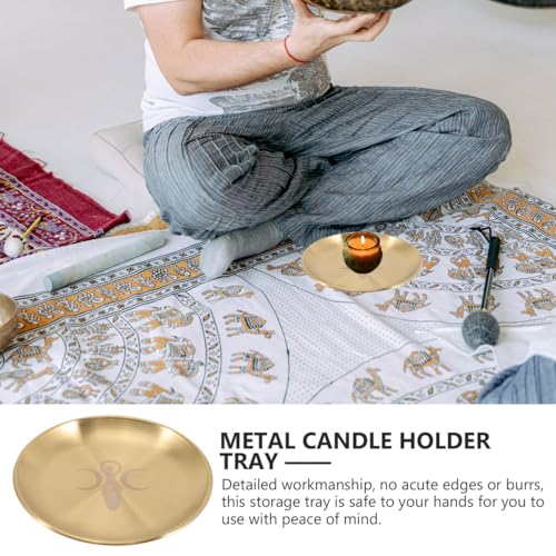 Cabilock Metal Tarot Candle Holder, Round Altar Tealight Tray Decorative Plate, Pillar Candles Candlestick Stand Witchcraft Supplies for Meditation Ceremony Home Table Centerpiece, 14cm
