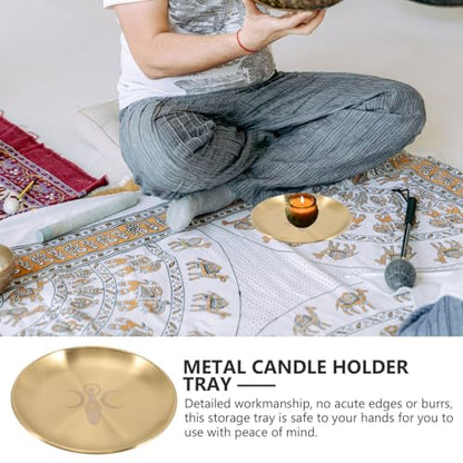 Cabilock Metal Tarot Candle Holder, Round Altar Tealight Tray Decorative Plate, Pillar Candles Candlestick Stand Witchcraft Supplies for Meditation Ceremony Home Table Centerpiece, 14cm