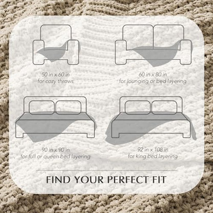 Chunky Chenille Knit Throw Blanket for Couch, Soft Luxurious Moss Stitch Blankets for Bed, Cozy Decorative Farmhouse Knitted Throws for Sofa, Sand Dune, 50" x 60"