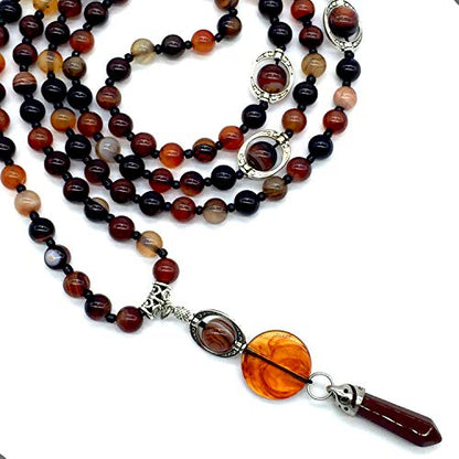 Mala Prayer Beads - Mala Necklace - Tibetan Mala Prayer Beads Meditation Beads Yoga Necklace - color: NATURAL RED AGATE STONE - 8MM - 108 BEADS