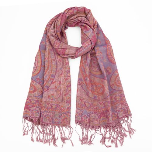 Ciormis Two Tone Silky Paisley Pashmina Shawl Scarf,Soft Women's Rave Jacquard Pashminas Wrap Scarves - color: Style4-rose Pink