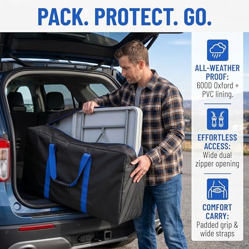 Portable 6FT Table Storage Bag - Waterproof & Durable Folding Table Cover - Compact 36x5x30 inch Carry Case for Camp, Picnic, Tailgate Tables