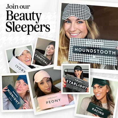 Pure Silk Sleep Mask [100% 6A Mulberry Silk, 22 Momme] Light Blocking Travel Essentials. Eye Masks for Sleeping. Black Oeko-Tex Blindfold. Eye Covers for Men & Women - color: Houndstooth