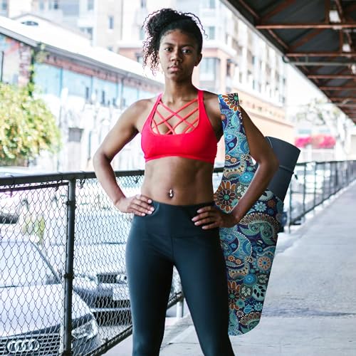 Yoga Mat Bag Yoga Tote Bag with Large Pocket and Zipper Pocket Yoga Mat Bag Carrier Fit Most Size Mats and All You Stuff - color: cyan