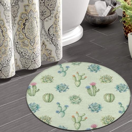 Modern Round Area Rug, Non-Slip Machine Washable Kitchen Office Circle Rug, Room Sofa Yoga Soft Round Carpet Compatible with Cactus and Succulents 24inch(60cm) - color: Color761, size: 24inch(60cm)