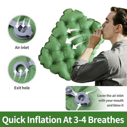 Inflatable Seat Cushion – Portable Lightweight Waterproof Travel & Stadium Seat Pad, Fast Inflate/Deflate Air Cushion for Camping, Hiking, Office, Tailbone Relief - color: Green
