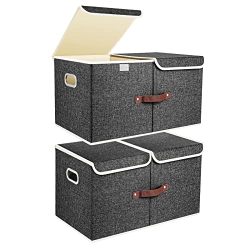 TYEERS Extra Large Collapsible Storage Bins with Lids and Compartments, Washable, Fabric Storage Boxes, 21.7x13x11.8 inches, 2 Pack, Black - color: Black, size: 2-Pack 21.7x13x11.8 in