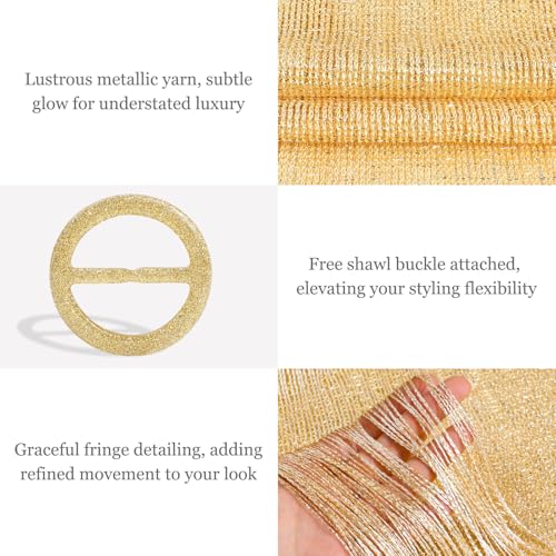 Sumolux Shawls Wraps for Evening Dresses Metallic Glitter Shawls Scarf for Women Sparkling Wedding with Free Buckle - color: Yellow