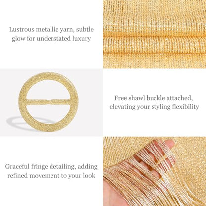 Sumolux Shawls Wraps for Evening Dresses Metallic Glitter Shawls Scarf for Women Sparkling Wedding with Free Buckle - color: Yellow