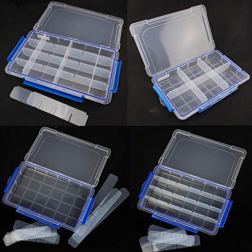 Kamay's XL Heavy Duty Adjustable 24 Compartment Slot Plastic Craft Storage Box with O-Ring Seal 3 Thick Snap Locks Ideal for Small Items(14 * 8.9 * 2inch) - style: O-Ring Seal XL Compartment Slot
