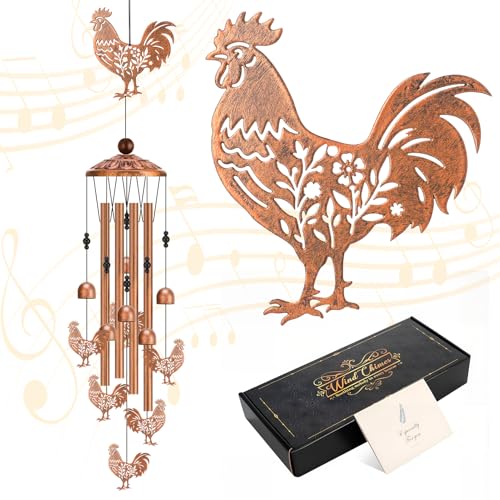 Chicken Wind Chimes for Outside Metal Windchimes Rooster Gifts for Women Men Garden Decor for Patio Yard Memorial