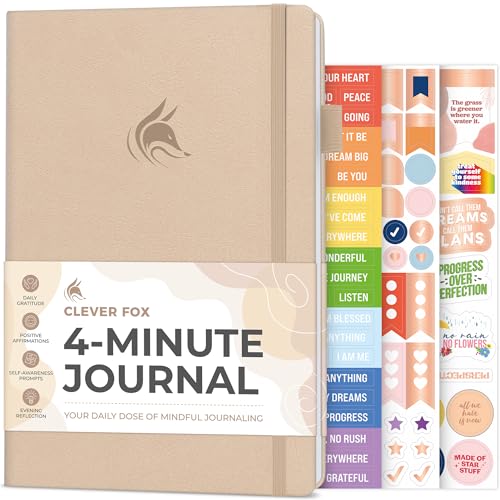 Clever Fox Four-Minute Journal – Daily Positivity Journal with Prompts – Motivational Affirmation, Mental Health & Habit Tracker (Seashell) - color: Seashell