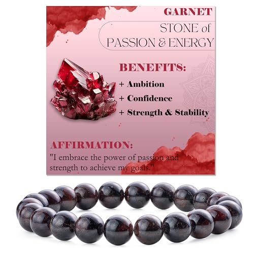 Bivei 8mm Beaded Bracelets for Women Handmade Semi Precious Natural Stone Stretch Elastic Jewelry Yoga Protection Gifts - color: Garnet - Passion & Energy, size: Medium 6.8-7.3 inch