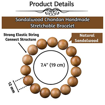 Sandalwood Bracelet for Women Men Buddhist Prayer Strand Chandan Bracelet Handmade Stretchable Elastic Sandalwood Beaded Wristbands for Yoga Meditation - style: 12mm Beads