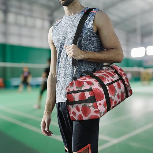Strawberry Fruit Pink Large Capacity Portable Fitness Bag, Easy to Carry - color: Strawberry Fruit Pink