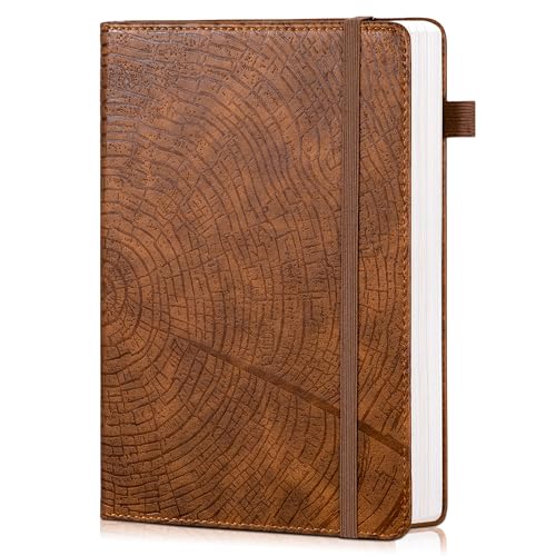 CAGIE Lined Journal for Men Women, Tree Growth Ring Leather Bound Journal Notebook, 256 Pages 100 GSM Journals for Writing, A5 Hardcover Journaling Notebooks for Work, Note Taking - color: A-Brown