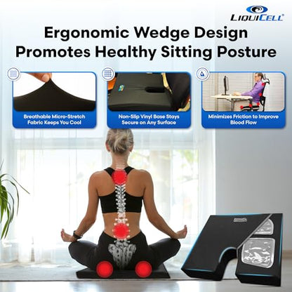 LiquiCell Coccyx Seat Cushion, Aid for Tailbone Pain Relief, Sciatica Pain, Back Support | Donut Like Butt Pillow for Long Hours Sitting at Home/Office Chair (17.5" W x 15.5" L x 2" H) - size: Regular - 17" x 15.5" x 2"