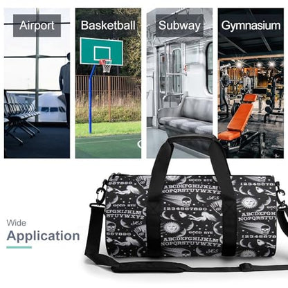 Skull Moon Sun Gothic Witch Board Seamless Black Cylindrical Portable Fitness Bag, Large Capacity Handbag - color: skull moon sun Gothic Witch Board Seamless bl