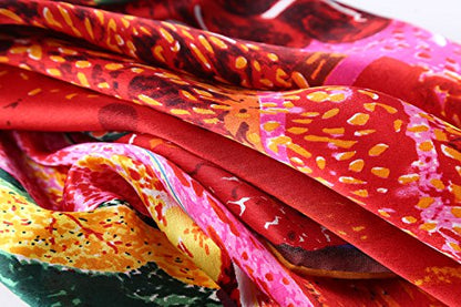 JWSilk Long Charmeuse Silk Scarf Classic Art Print - color: Red