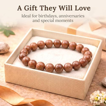 Elm City Direct 8mm Natural Stone Beaded Bracelet – Unisex Crystal Stretch Bracelets for Men & Women, Chakra & Healing Jewelry, Gift-Ready Beaded Bracelets - color: Gold Stone