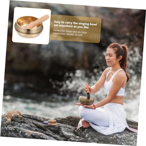 SECFOU Meditation Bowl Yoga Sound Bowl Mallet Tibetan Singing for Calmness and Meditation - size: 9.5x9.5x6cm