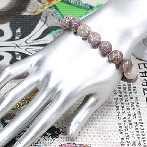 Keleny Semi Precious Stones Natural Gemstones 12mm Round Beads Crystal Stretch Bracelets 7 Inch Unisex - color: Purple Lepidolite Lithium Mica