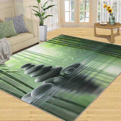 Zen Rug 5x6 Rug, Bamboo Rugs for Bedroom, Japanese Spa Rugs for Living Room, Meditation Area Rug, Machine Washable Carpet for Home Office - color: Zen-1, size: 5' x 6'
