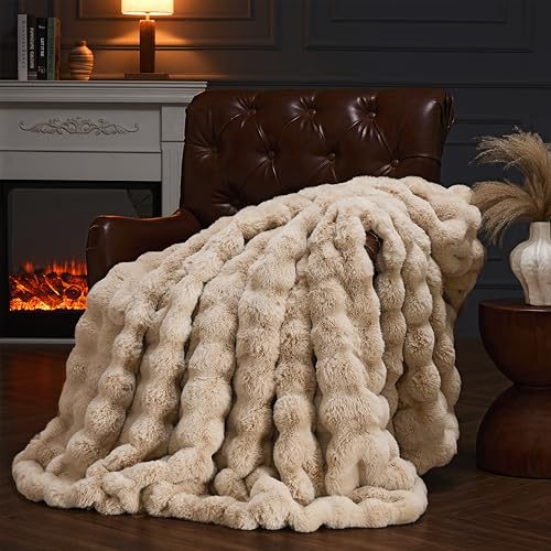 Faux Fur Throw Blanket for Couch, Fluffy Fuzzy Plush Bubble Blanket, Soft Warm Cozy Shaggy Rabbit Blanket, Luxury Decorative Gifts for Sofa Bedroom Living Room, 60x50inch (Naked Color) - color: Naked Color, size: 60x50inch