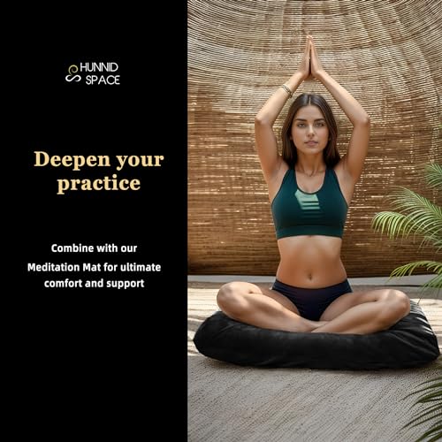 Meditation Cushion Set Zafu & Zabuton – Buckwheat Hull & Memory Foam, Adjustable Floor Pillow for Yoga, Meditation & Sitting, Removable Velvet Cover (Classic Black)