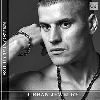 Urban Jewelry Men’s Wheat Link Bracelet Collection – Tungsten Carbide Base, 3-Sided Links, 8.3 Inch, Black, Silver & 24K Gold Plated Variations, Scratch-Resistant, Gift Box - color: Silver Plated over Tungsten Bracelet