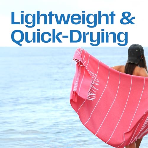 Lina Turkish Beach Towel Peshtemal (38" x 71"), Sand-Free, Large & Quick-Dry, Lightweight Pool Towels for Travel, Soft 100% Turkish Cotton & Pre-Washed, Ideal for Spa or Bath, Fuschia - color: Fuschia