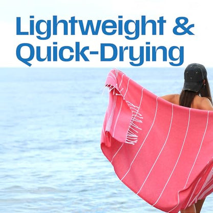 Lina Turkish Beach Towel Peshtemal (38" x 71"), Sand-Free, Large & Quick-Dry, Lightweight Pool Towels for Travel, Soft 100% Turkish Cotton & Pre-Washed, Ideal for Spa or Bath, Fuschia - color: Fuschia