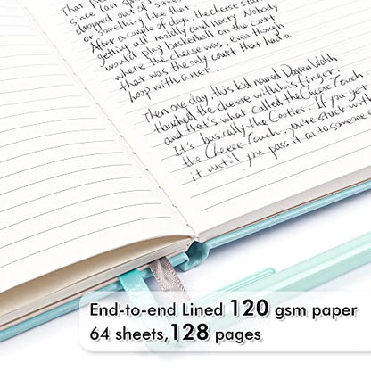 feela 3 Pack Notebooks Journals Bulk, Hardcover Notebook Classic Ruled Lined Journals with Pen Holder for Women Girls School Business Supplies, with 3 Black Pens, 120 GSM, 5.1”x8.3”, A5, Sky Blue - color: 3 Sky Blue
