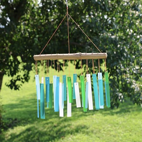 Blue Handworks Sea Glass and Driftwood Chime - Sandblasted Glass and Found Wood Hand Crafted Wind Chime