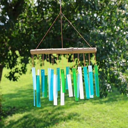 Blue Handworks Sea Glass and Driftwood Chime - Sandblasted Glass and Found Wood Hand Crafted Wind Chime
