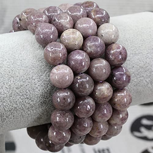Keleny Semi Precious Stones Natural Gemstones 12mm Round Beads Crystal Stretch Bracelets 7 Inch Unisex - color: Purple Lepidolite Lithium Mica