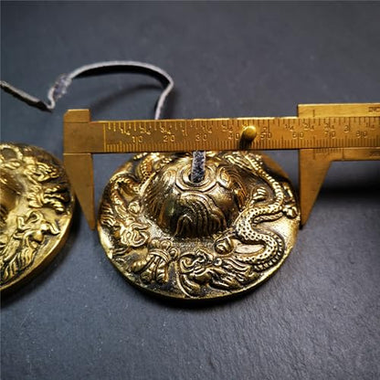 Tibetan Tingsha Bell Set - Tibetan Cymbals - for Sound Healing, Yoga, Meditation, and Mindfulness,Handmade in Nepal,Made of Brass,Dragon Pattern,6.5cm/2.6 inch - color: 1-Brass-Dragon-6.5cm