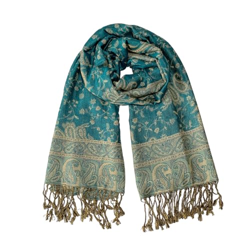 Pashmina Scarf for Women Shawls and Wraps Reversible Paisley Vintage Jacquard Soft Silky Rave Scarves Men - color: Light Blue