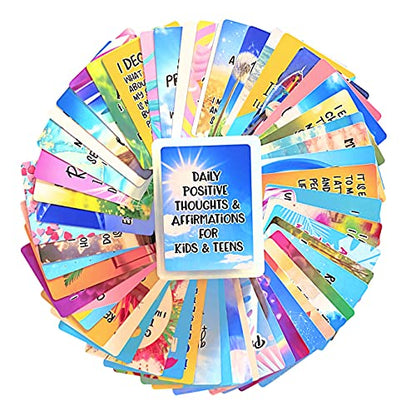 Positive Affirmation Cards for Kids and Teens - 54 Affirmations, 150+ Inspirational Questions with Storage Box - Inspire confidence and Positive attitude - Self Care Kit & Mindfulness Gift