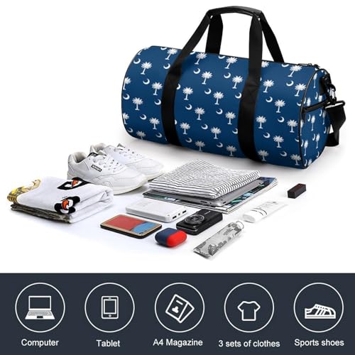 South Carolina Flag Art Cylindrical Portable Fitness Bag, Large Capacity Handbag - color: South Carolina Flag art