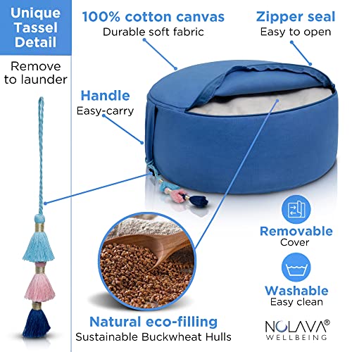 NOLAVA Round Zafu Cushions 15"x6" & Zabuton Meditation Cushions 32"x28"x3" - Premium Comfort for Mindful Practices - Yoga Bolster Pillow & Meditation Floor Pillow Essentials - color: BLUE