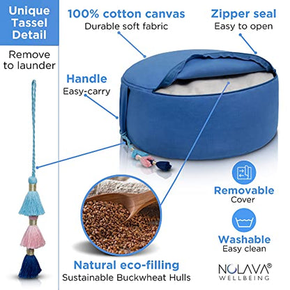 NOLAVA Round Zafu Cushions 15"x6" & Zabuton Meditation Cushions 32"x28"x3" - Premium Comfort for Mindful Practices - Yoga Bolster Pillow & Meditation Floor Pillow Essentials - color: BLUE