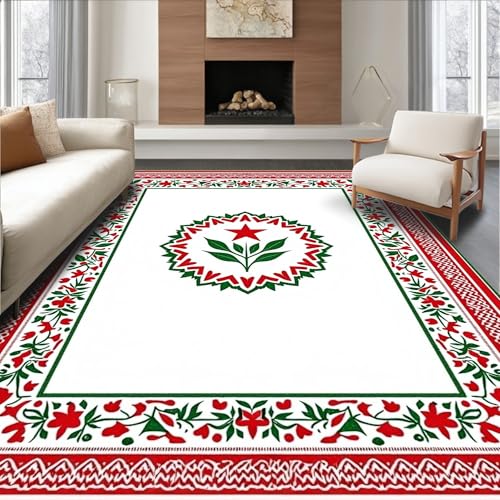 Flatwoven High Traffic Area Rug 4x6, Festive Jumbo Hook Kit Beginner Friendly Embroidery, Non Slip, Stain Resistant, Washable Area Rugs for Living Room, Bedroom (Red, 4x6) - color: Red/Pattern 1, size: 4' x 6' (Rectangular)