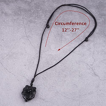 Black Obsidian Necklace Natural Crystal Amulet Protection Pendant with Adjustable Rope Lucky Talisman Necklaces Jewelry Gift for Men Women - color: Owl A