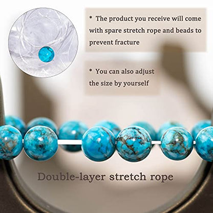 8mm Natural Gemstone Stretch Bracelet, Handmade Unisex Crystal Bracelets for Meditation, Yoga, Spiritual Healing & Positive Energy - color: Blue Magnesite Turquoise