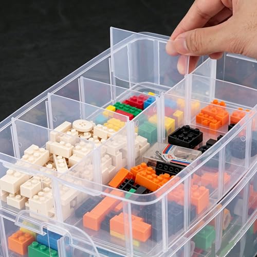 3-Tier Stackable Storage Container Box with Dividers-30 Compartments, Bead Organizers with Latch Lid for Art Craft Storage, Washi Tape, Ornaments, Jewelry, Beauty & Sewing Supplies