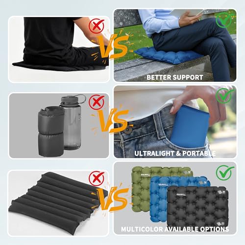EULANT Inflatable Seat Cushion Lightweight Compact Stadium Seat Pad Camping Travel Air Seat Cushion for Airplane Hiking Bleachers Office Home Sports Events(Blue) - color: Blue