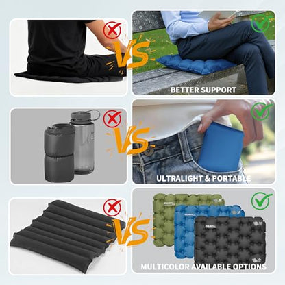 EULANT Inflatable Seat Cushion Lightweight Compact Stadium Seat Pad Camping Travel Air Seat Cushion for Airplane Hiking Bleachers Office Home Sports Events(Blue) - color: Blue