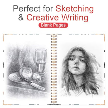 A5 Blank Notebook - 70 Sheets/140 Pages Blank Paper Notebook, 100 GSM Thick White Paper, 5.8" x 8.3" Spiral Blank Journal, Flowers - size: 1-Pack, style: Flowers