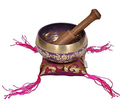Tibetan Singing Bowl Set By Dharma Store - With Traditional Design Tibetan Buddhist Prayer Flag - Handmade in Nepal (Purple)